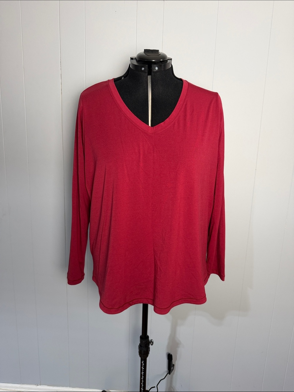 Athleta Cherry Red V-Neck Long Sleeve Top